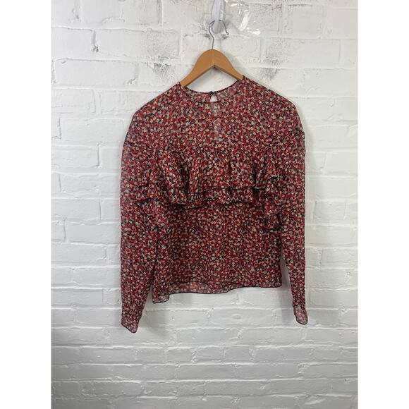 Philosophy Women's Lorenzo Serafini Ruffle Front Silk Chiffon Blouse Red Size 6 - Picture 1 of 6